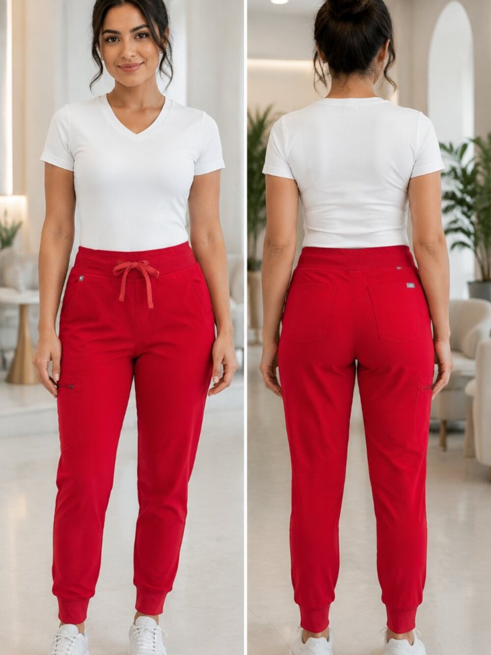 FIGS Zamora Jogger Scrub Pants Pop Red Large Petite L/P